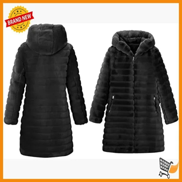 Long Faux Fur Coat Hooded Oversized Winter Jacket Warm Loose Fit